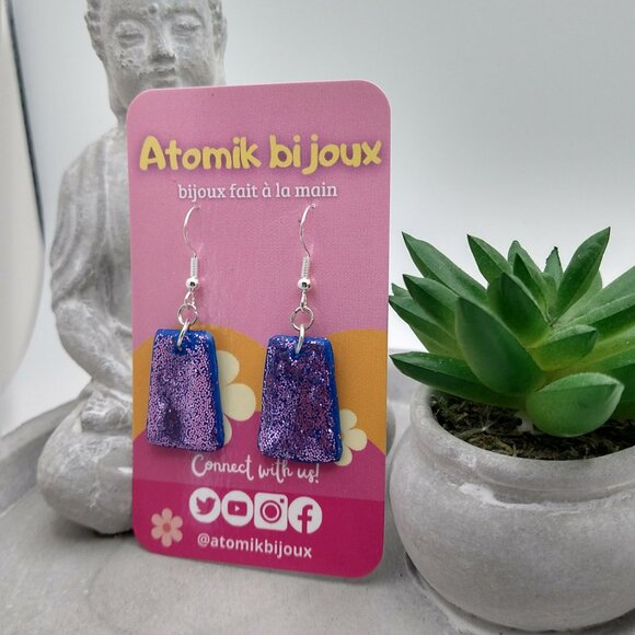 Handmade gloss pink polymer clay earrings. Boucles d'oreilles fait à la main - Picture 4 of 9